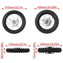 Woodniu Racein Surron Hyper Bee Front & Rear Wheel Assembly - 14" & 12" Off Road Wheels (Front 60/100-14, Rear 70/100-12) Complete Wheel Set for Surron Hyper Bee Electric Dirt Bike