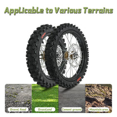 Woodniu Racein Surron Hyper Bee Front & Rear Wheel Assembly - 14" & 12" Off Road Wheels (Front 60/100-14, Rear 70/100-12) Complete Wheel Set for Surron Hyper Bee Electric Dirt Bike