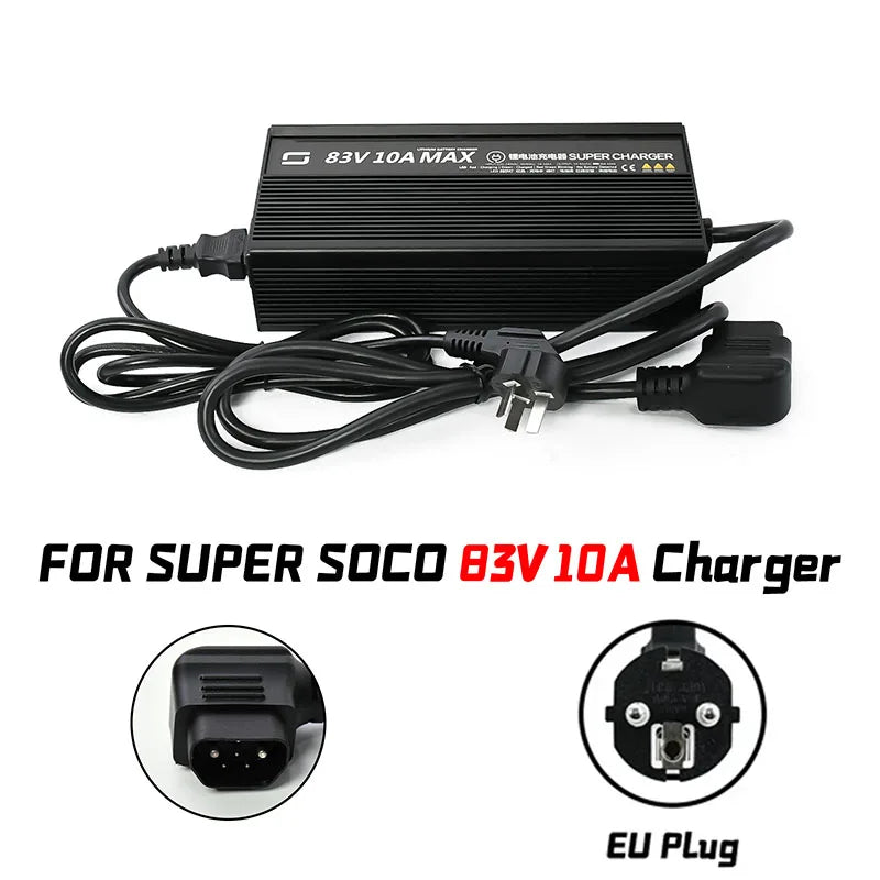 Woodniu Racein Super SOCO TCMAX 83V 10A Original Lithium Battery Charger - Fast Charging OEM Replacement Charger for Super SOCO TC MAX