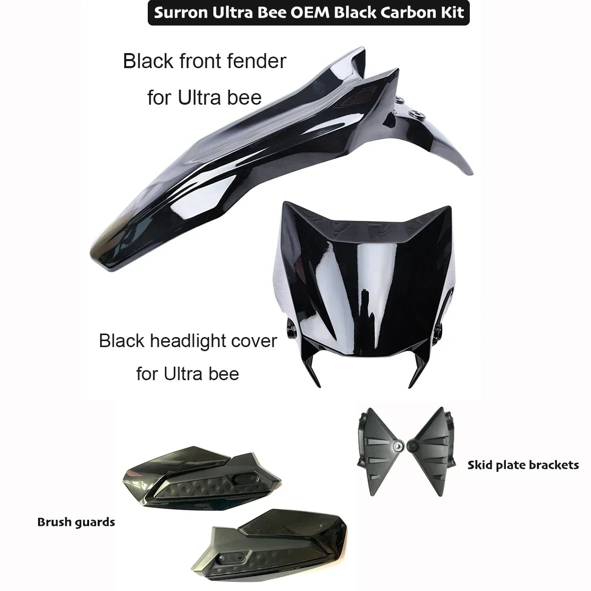 For SURRON Ultra Bee OEM Black Front Fender Black Mudguard Headlight Shroud Skid Plate Brackets Brush Guards for Surron Parts