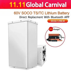 60V 55AH 60AH Large Capacity Battery for Super SOCO TS TC Ant BMS Direct replacement Compatible with Dual Batteries