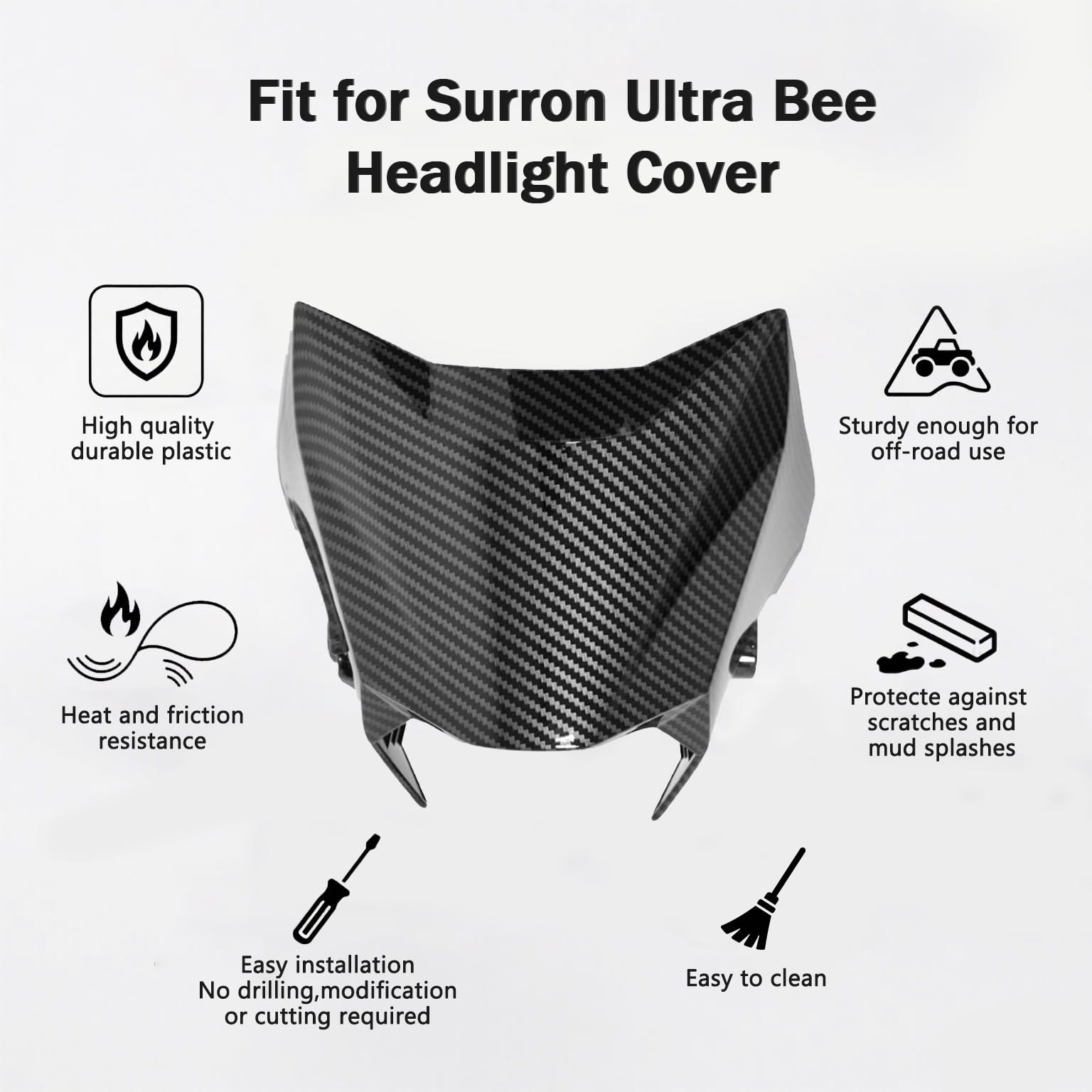 Headlight Cover for Surron Ultra Bee, Motorcycle Mudguard Fender, Imitate Carbon Fiber Windshield for Sur Ron Electric Dirt Bike custom